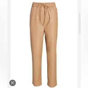 Intermix Kiston Cropped Vegan Leather Pants in Beige